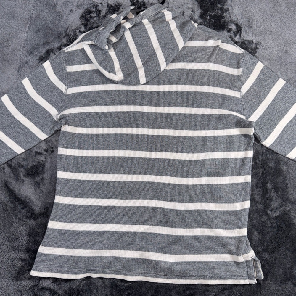 American Eagle Outfitters Mens Medium‎ Grey White Striped Thermal Waffle Hoodie - Picture 3 of 14
